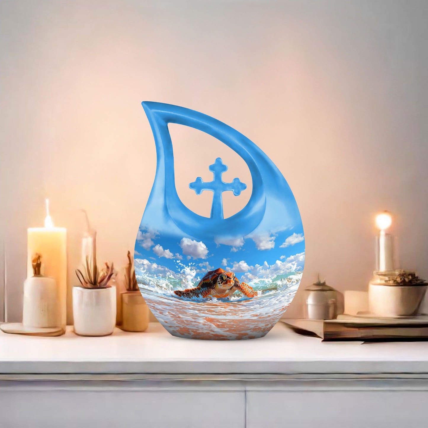 10 inch Turtle urn with Cross Drop design, 