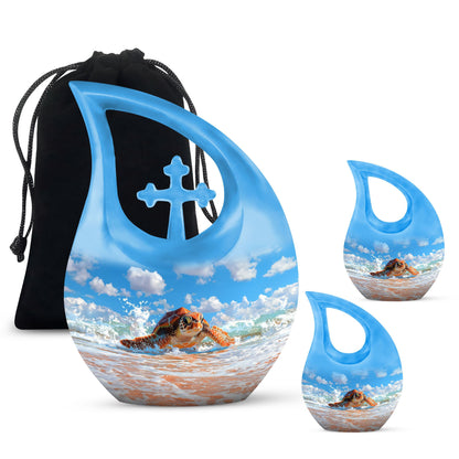 10 inch Turtle urn with Cross Drop design, 