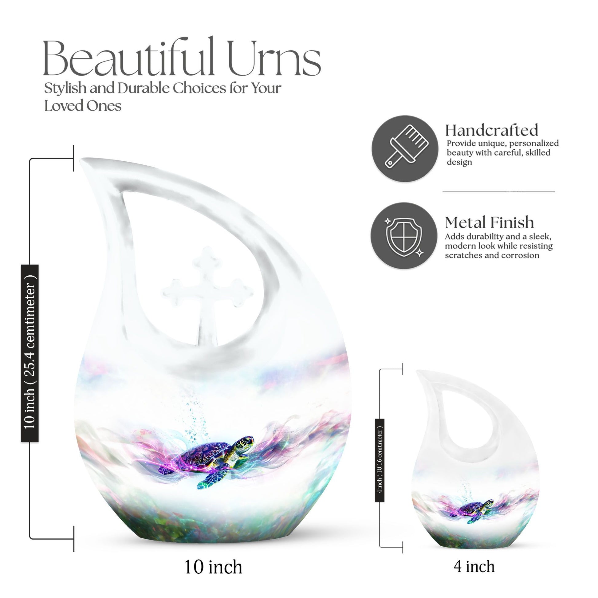 10-inch Turtle Urn, Cross Drop design, 