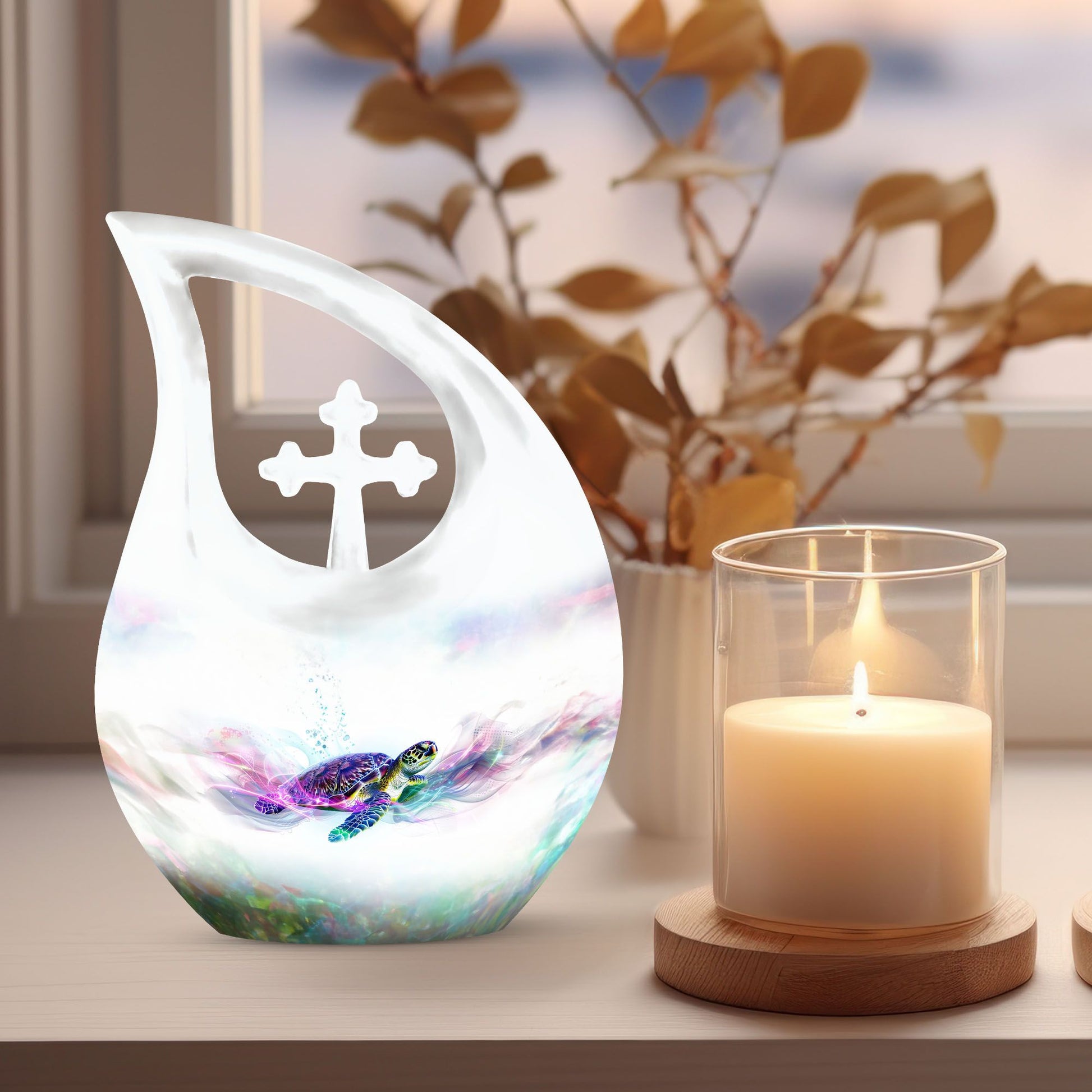 10-inch Turtle Urn, Cross Drop design, 