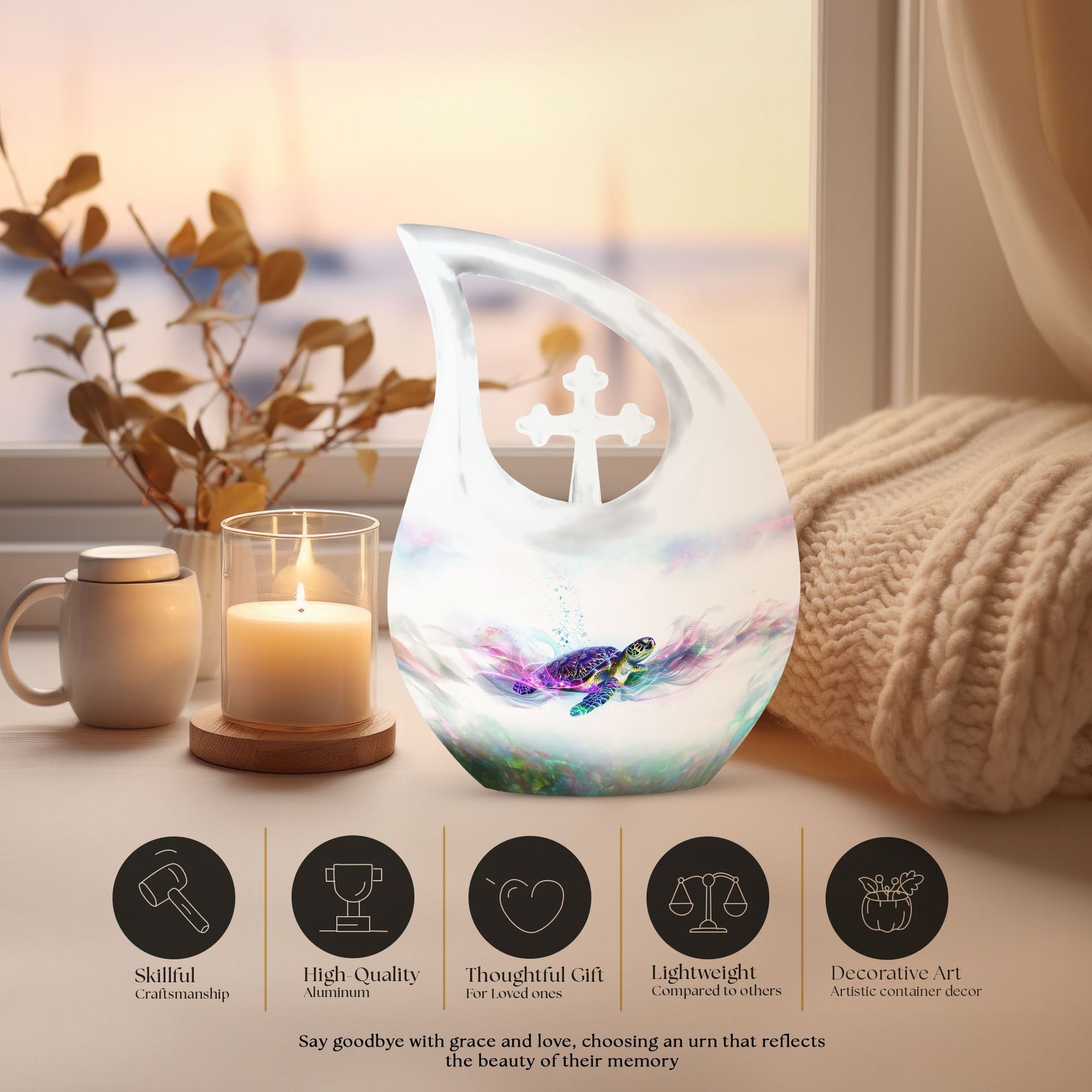 10-inch Turtle Urn, Cross Drop design, 