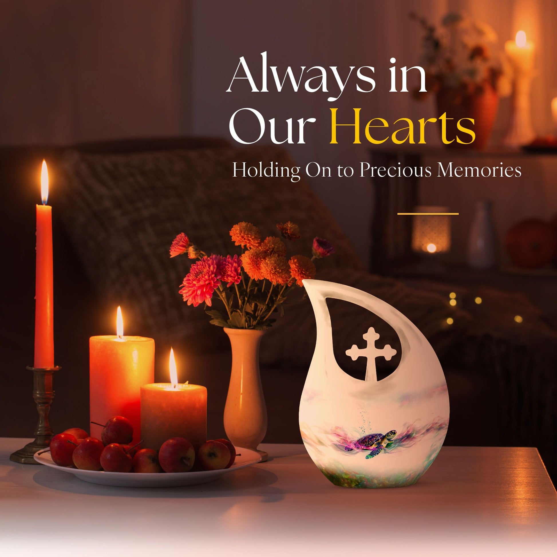 10-inch Turtle Urn, Cross Drop design, 