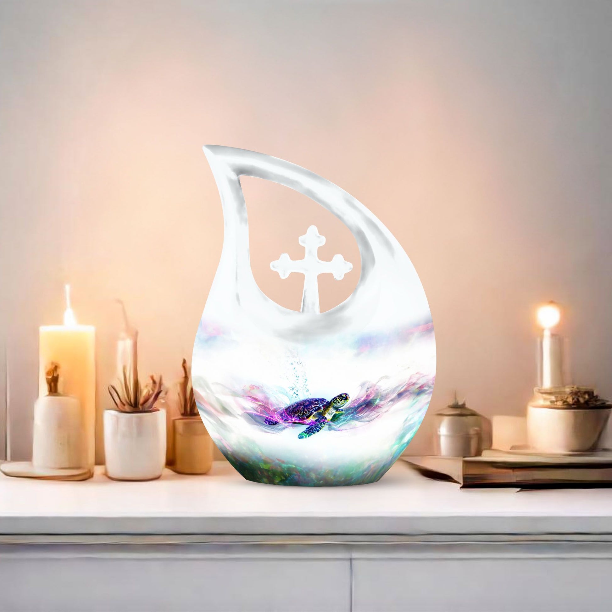 10-inch Turtle Urn, Cross Drop design, 