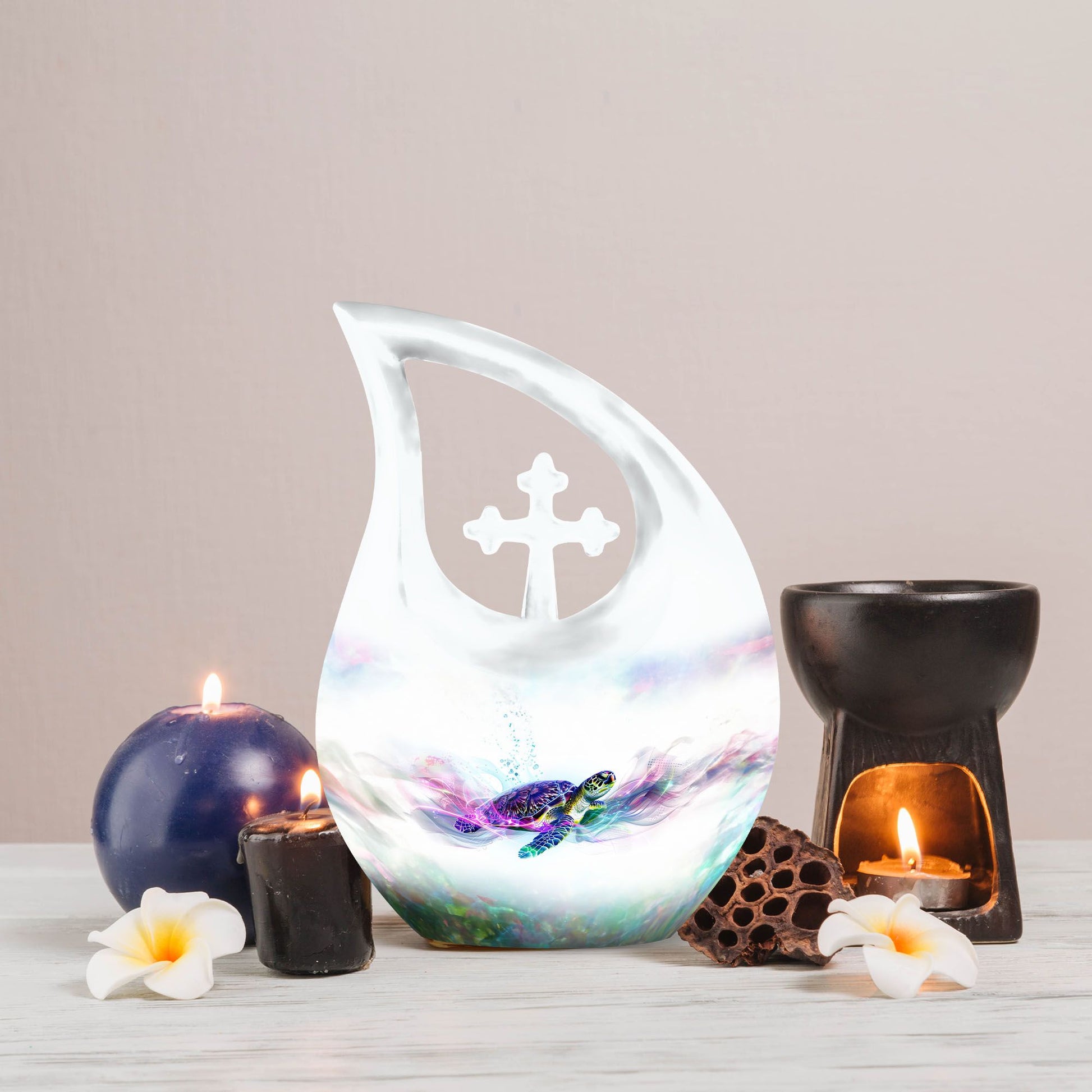 10-inch Turtle Urn, Cross Drop design, 