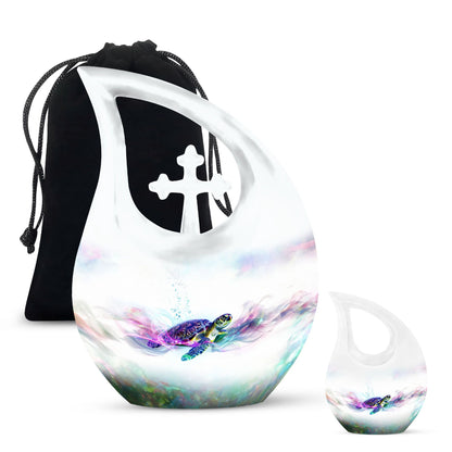 10-inch Turtle Urn, Cross Drop design, 