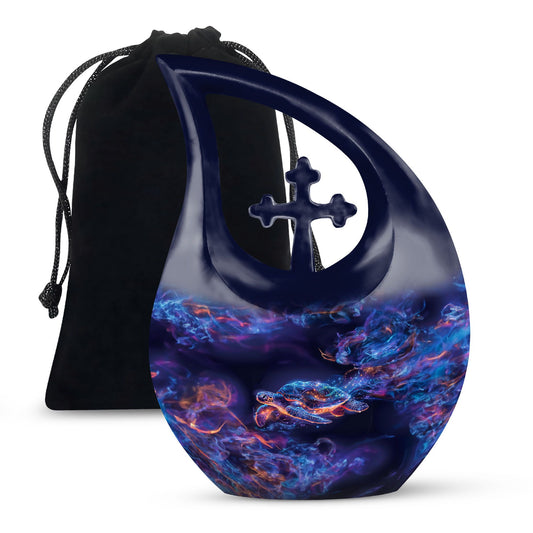 10-inch Turtle Theme Cross Drop Design Cheap Cremation Urn 