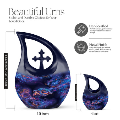 10-inch Turtle Theme Cross Drop Design Cheap Cremation Urn 