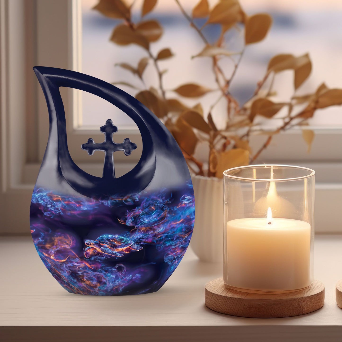 10-inch Turtle Theme Cross Drop Design Cheap Cremation Urn 