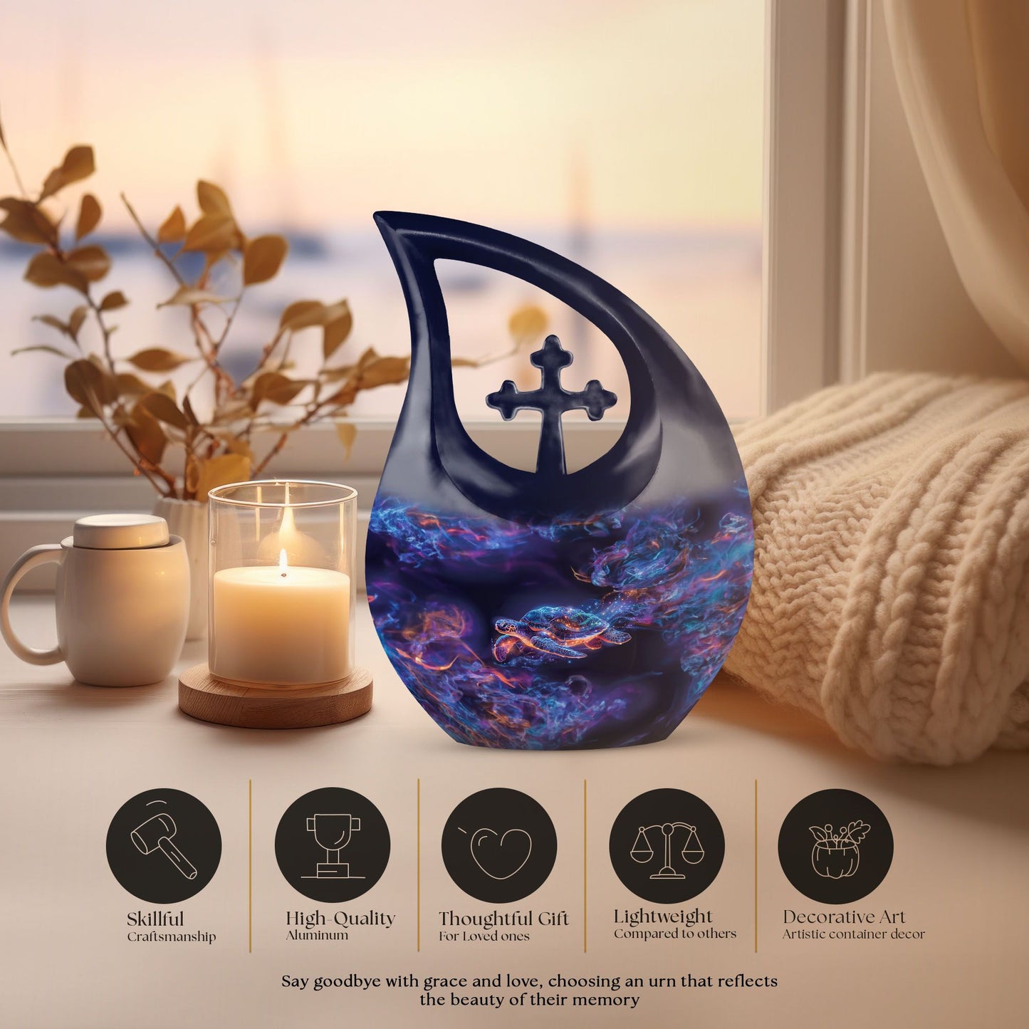 10-inch Turtle Theme Cross Drop Design Cheap Cremation Urn 