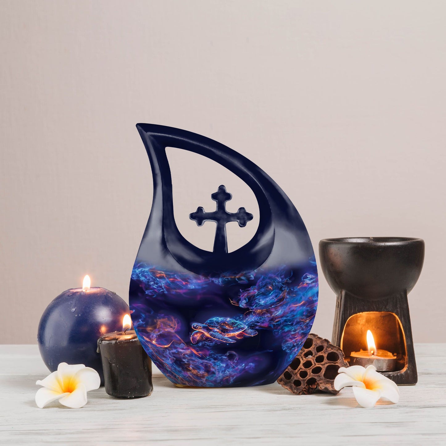 10-inch Turtle Theme Cross Drop Design Cheap Cremation Urn 