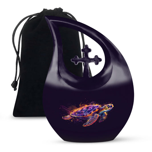 10 inch Turtle themed Cross Drop design urn,