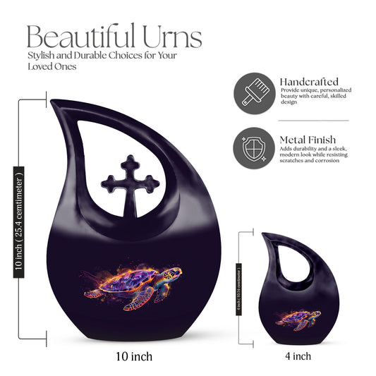 10 inch Turtle themed Cross Drop design urn,