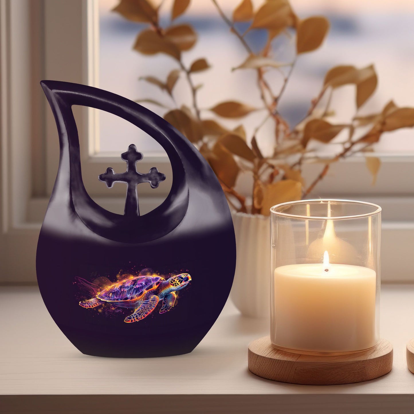 10 inch Turtle themed Cross Drop design urn,