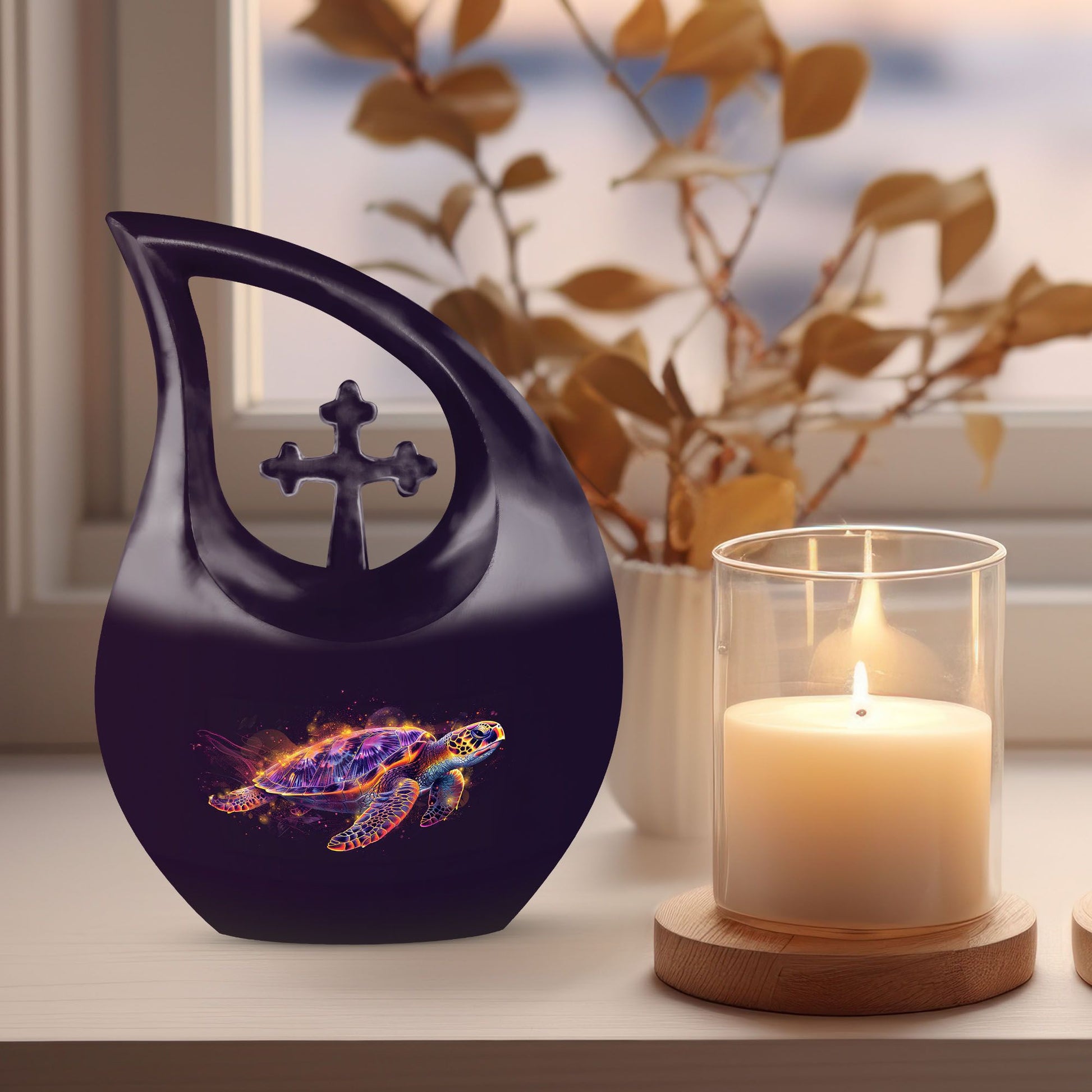 10 inch Turtle themed Cross Drop design urn,