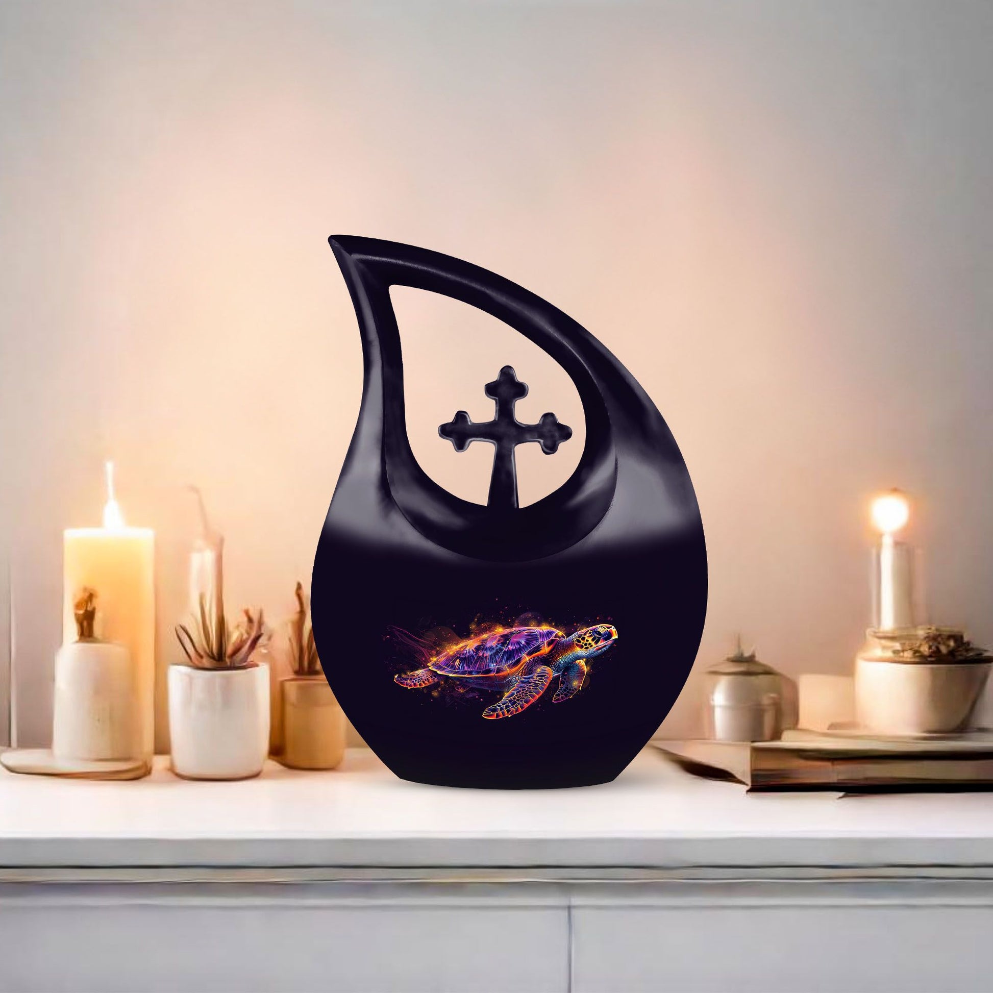 10 inch Turtle themed Cross Drop design urn,