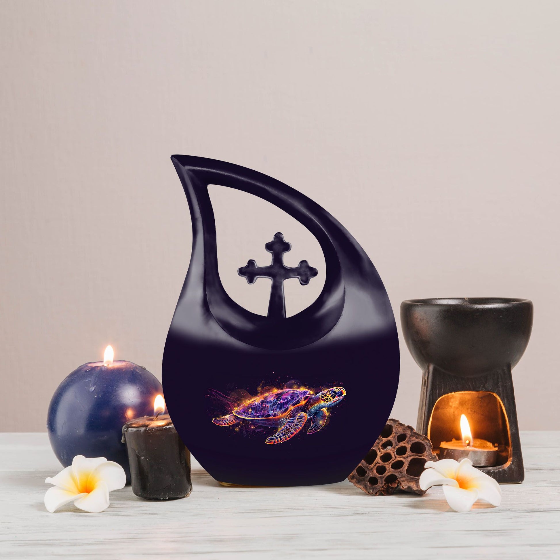 10 inch Turtle themed Cross Drop design urn,