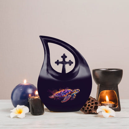 10 inch Turtle themed Cross Drop design urn,