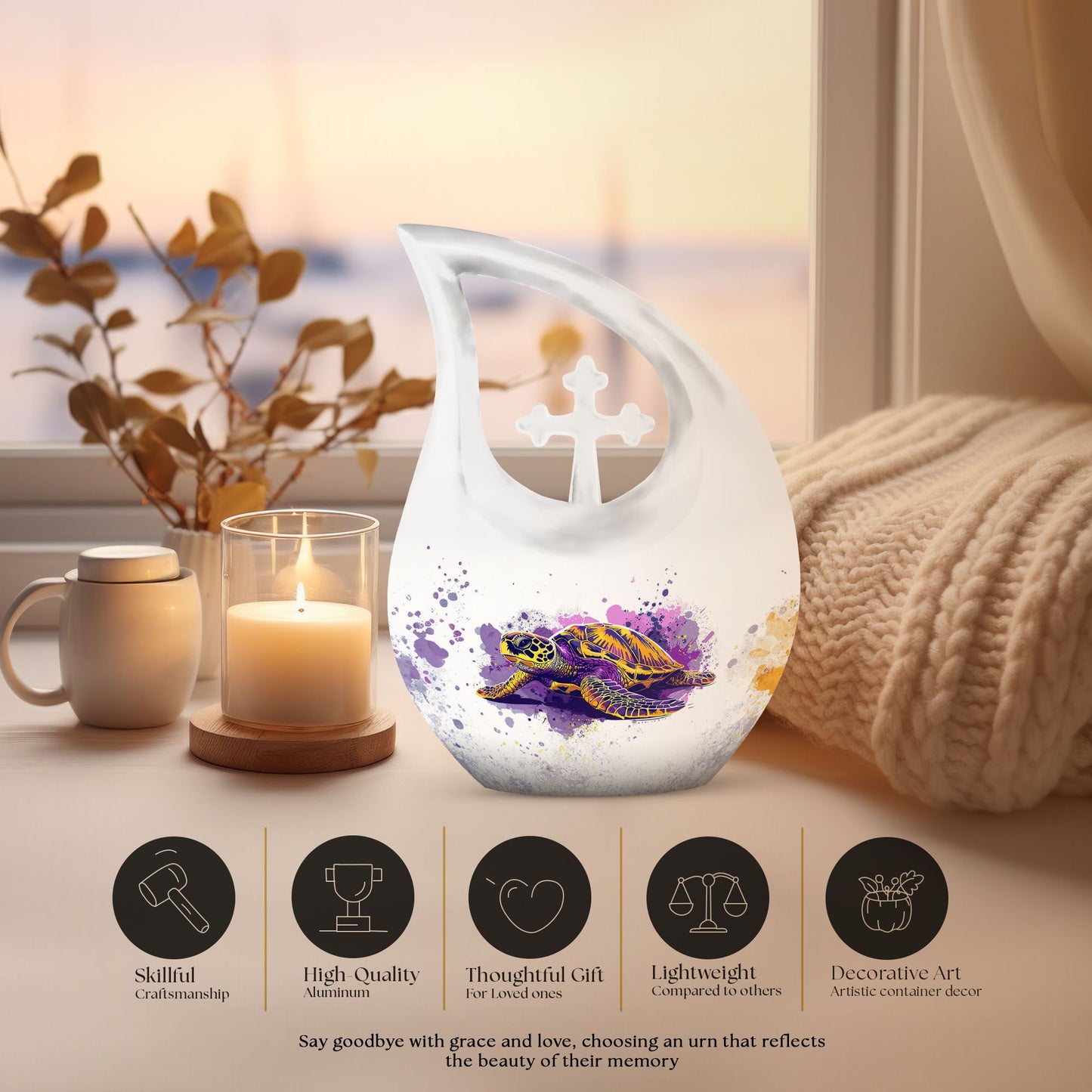  Turtle Urn, 10-inch memorial urn for cremation ashes