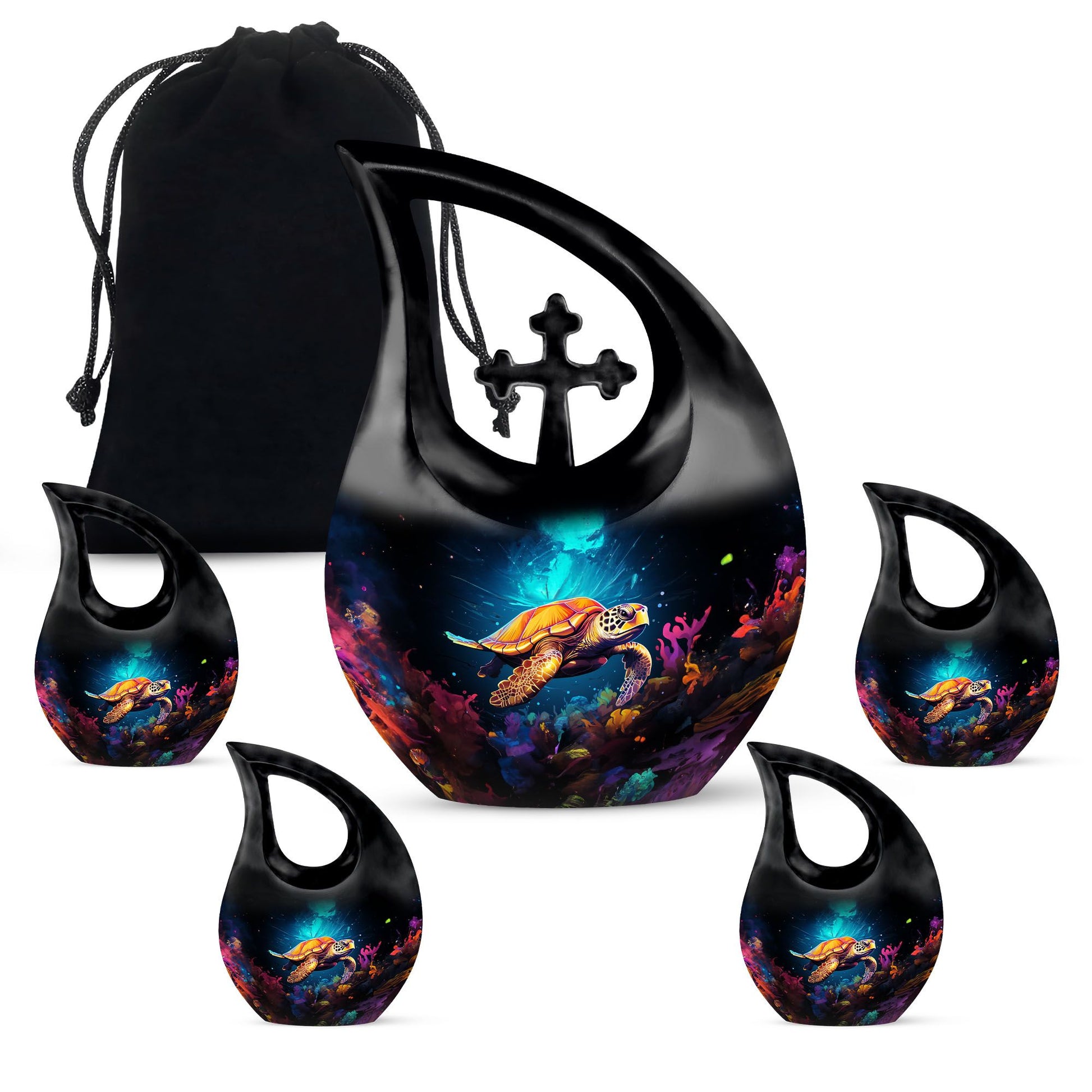 Turtle Cross Drop Adult Cremation Memorial Urn - Aquatic Large Urns For Human Ashes