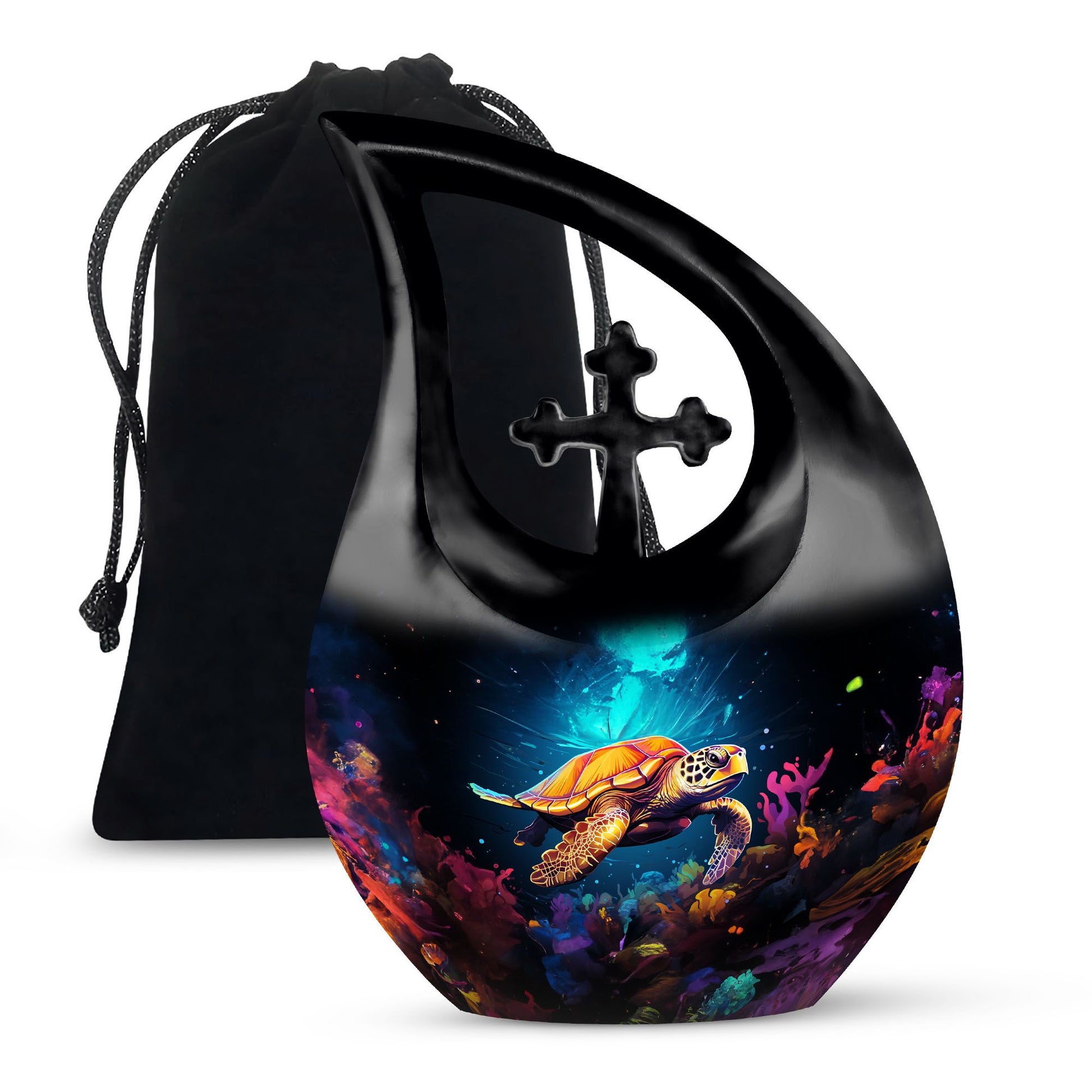 Turtle Cross Drop Adult Cremation Memorial Urn - Aquatic Large Urns For Human Ashes