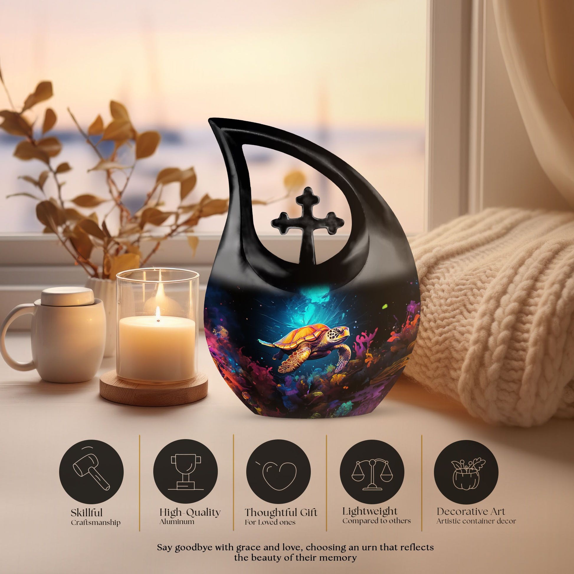 10 Inch Aluminium Turtle Urn featuring 