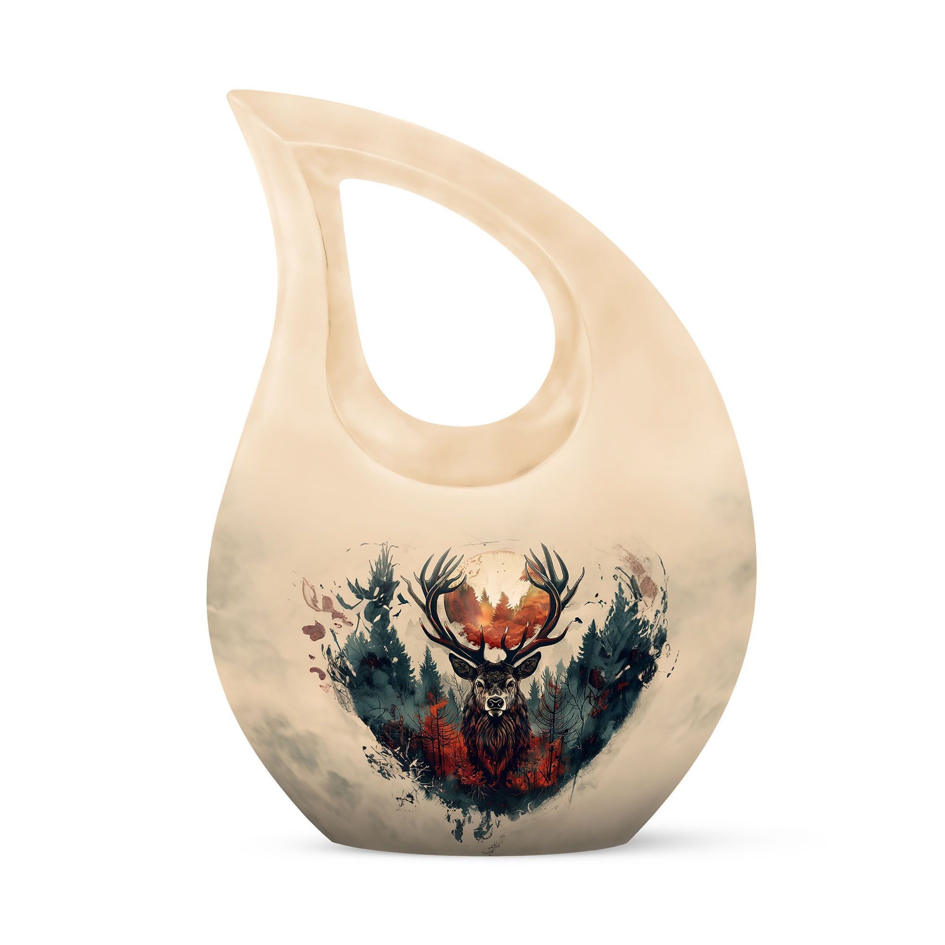 10 Inch Deer Themed Cross Drop Large Aluminium Cremation Urn