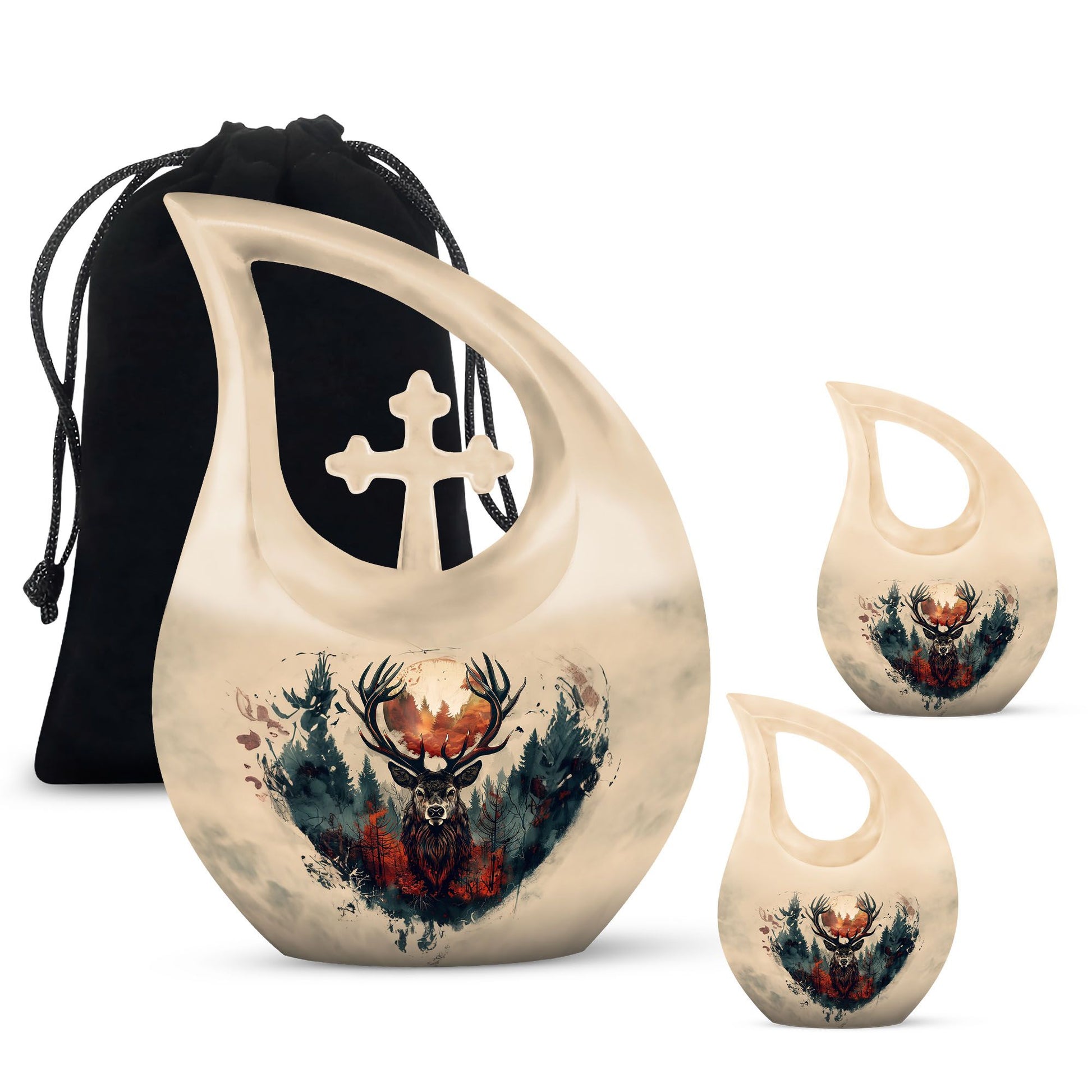10 Inch Deer Themed Cross Drop Large Aluminium Cremation Urn
