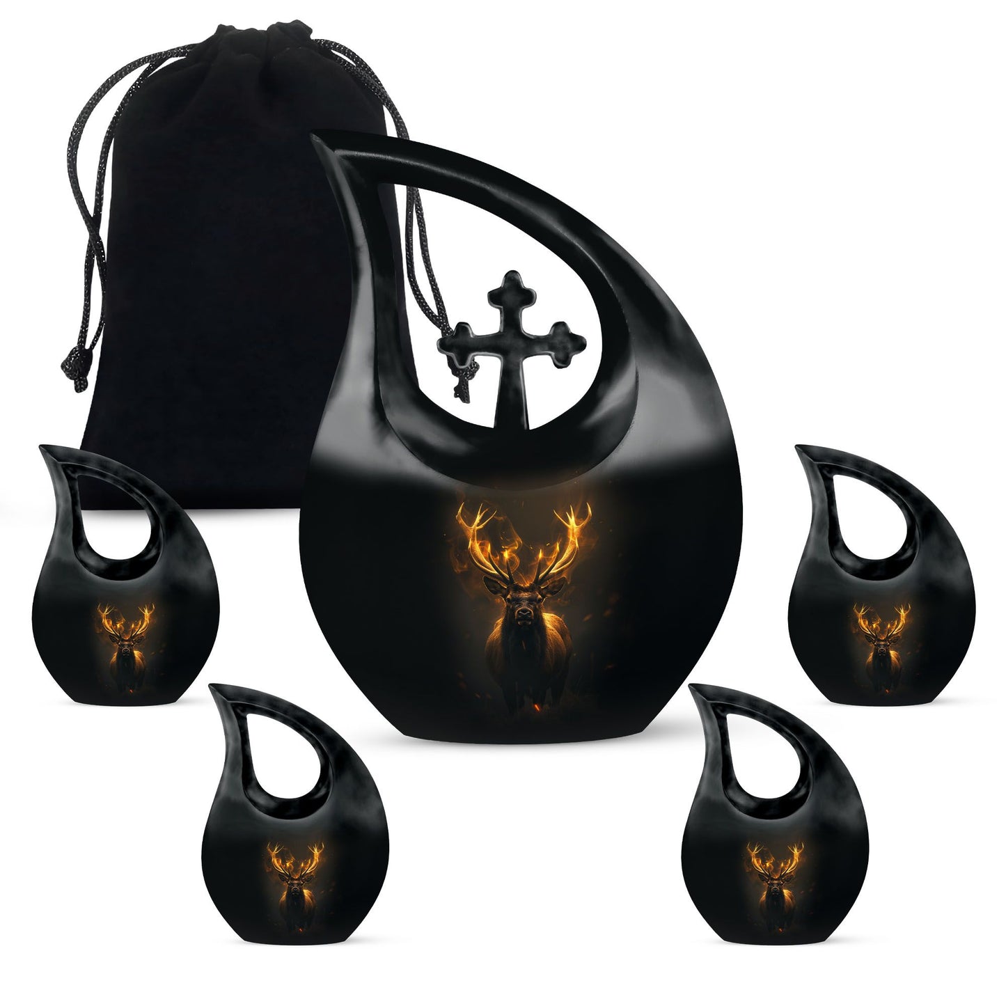 10-inch Deer Themed Memorial Urn with Cross Drop Design,