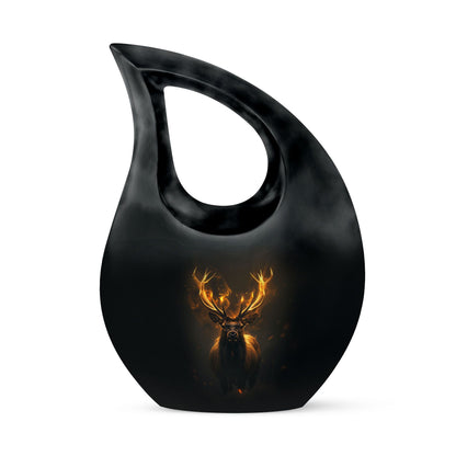 10-inch Deer Themed Memorial Urn with Cross Drop Design,