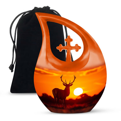 Deer Urn with Cross Drop design,