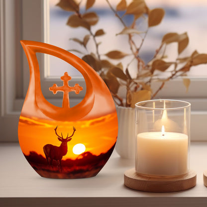 Deer Urn with Cross Drop design,