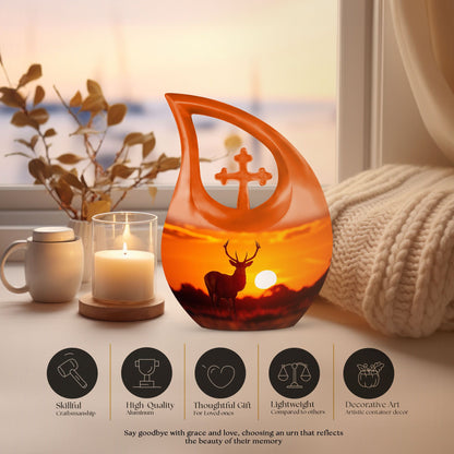 Deer Urn with Cross Drop design,