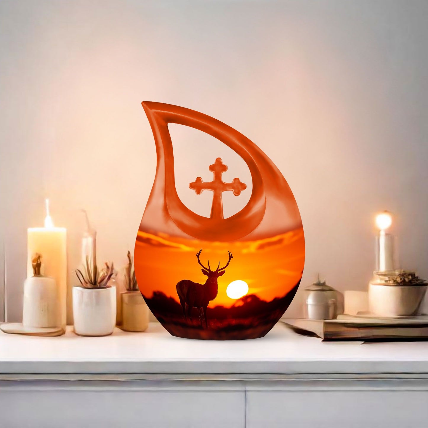 Deer Urn with Cross Drop design,