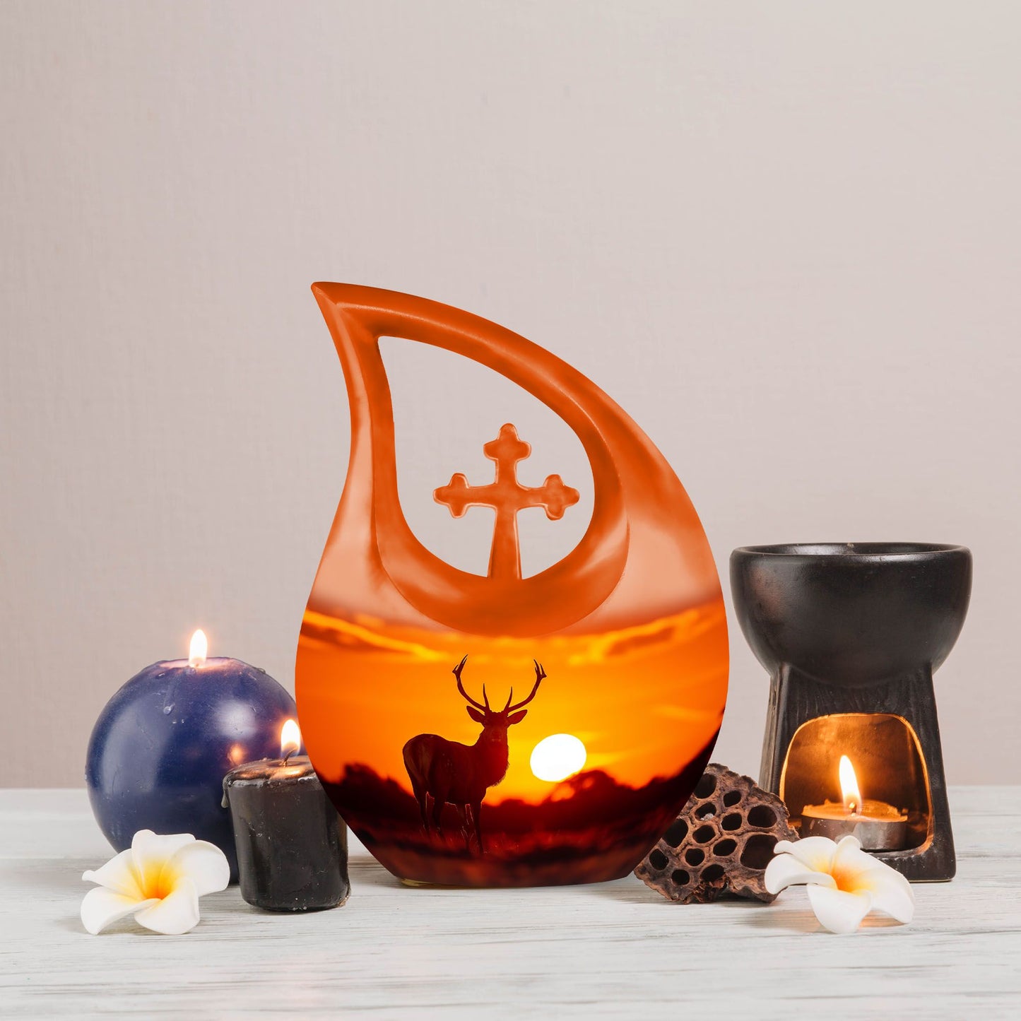 Deer Urn with Cross Drop design,