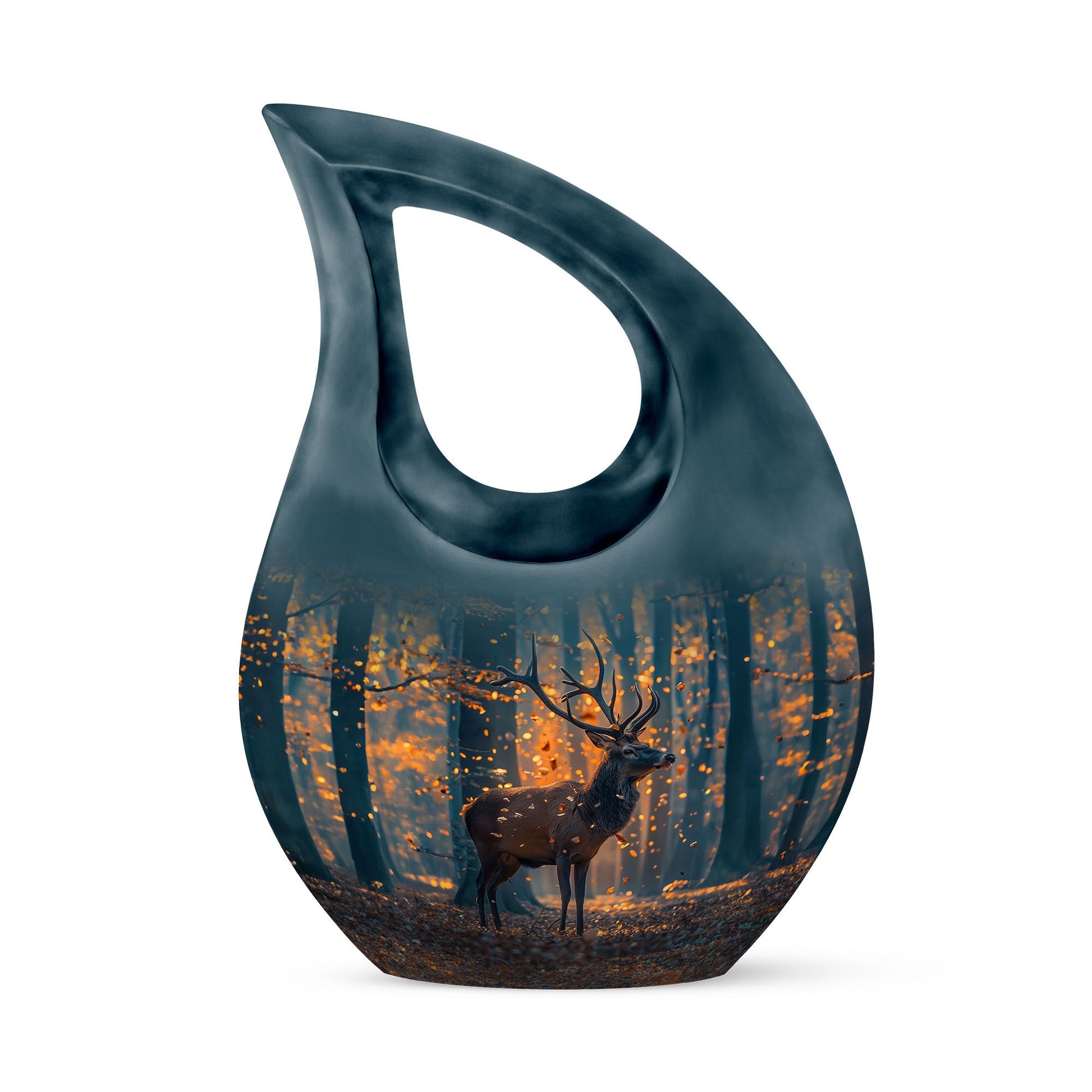 10-inch deer themed memorial urn with Cross Drop Urn 