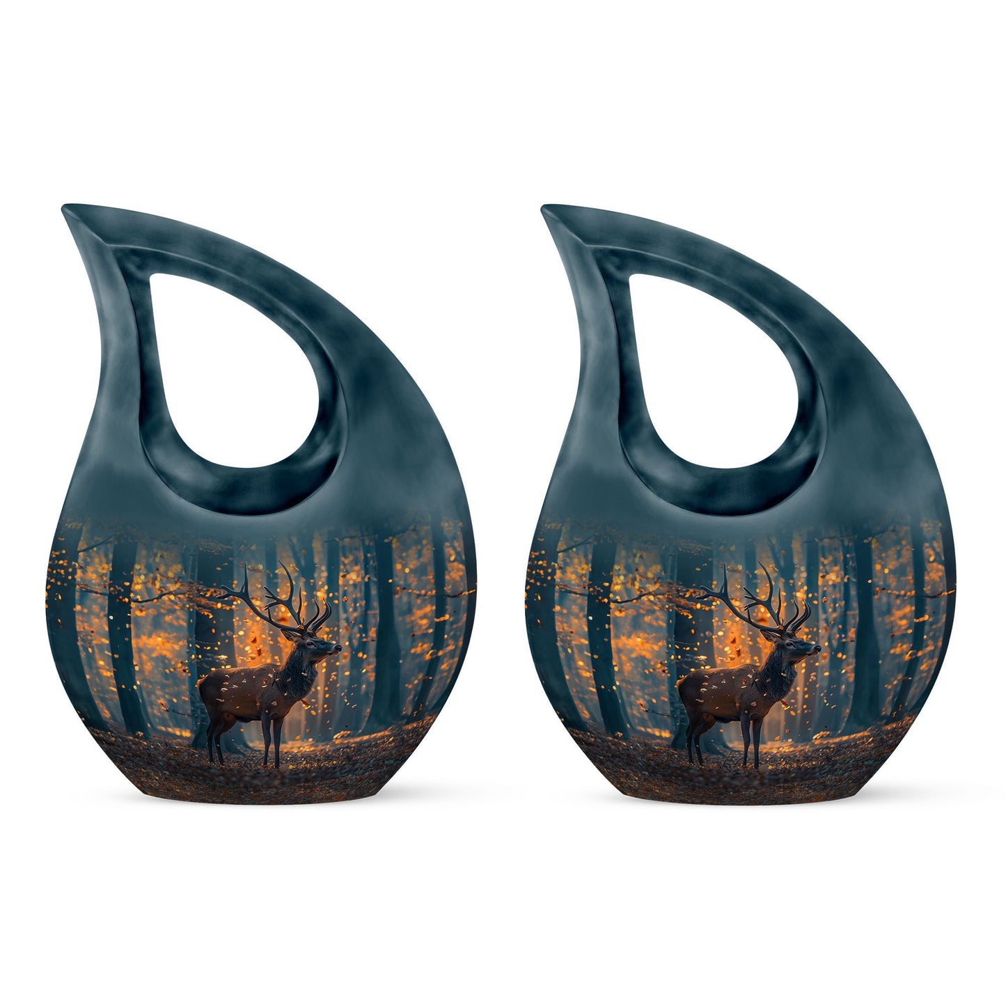 10-inch deer themed memorial urn with Cross Drop Urn 