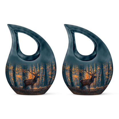 10-inch deer themed memorial urn with Cross Drop Urn 