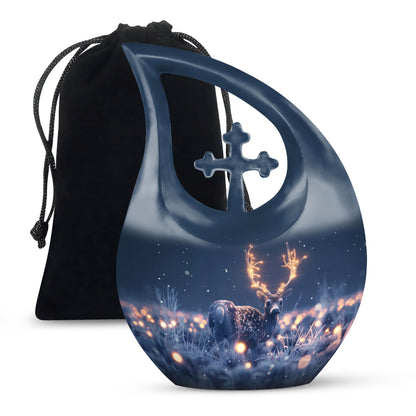 10-inch large deer urn made of aluminium with cross 
