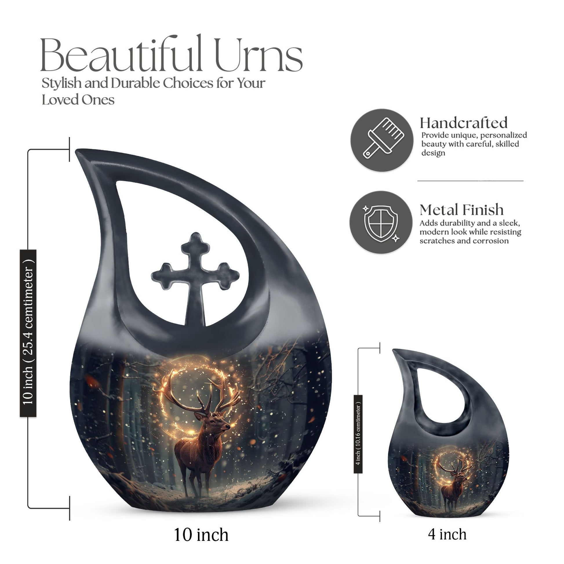  Deer Urn with Cross Drop design, a personalized