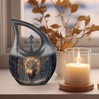  Deer Urn with Cross Drop design, a personalized