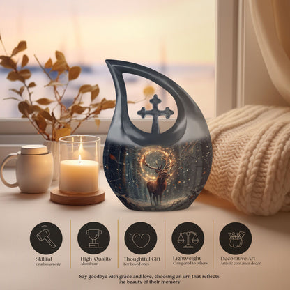  Deer Urn with Cross Drop design, a personalized