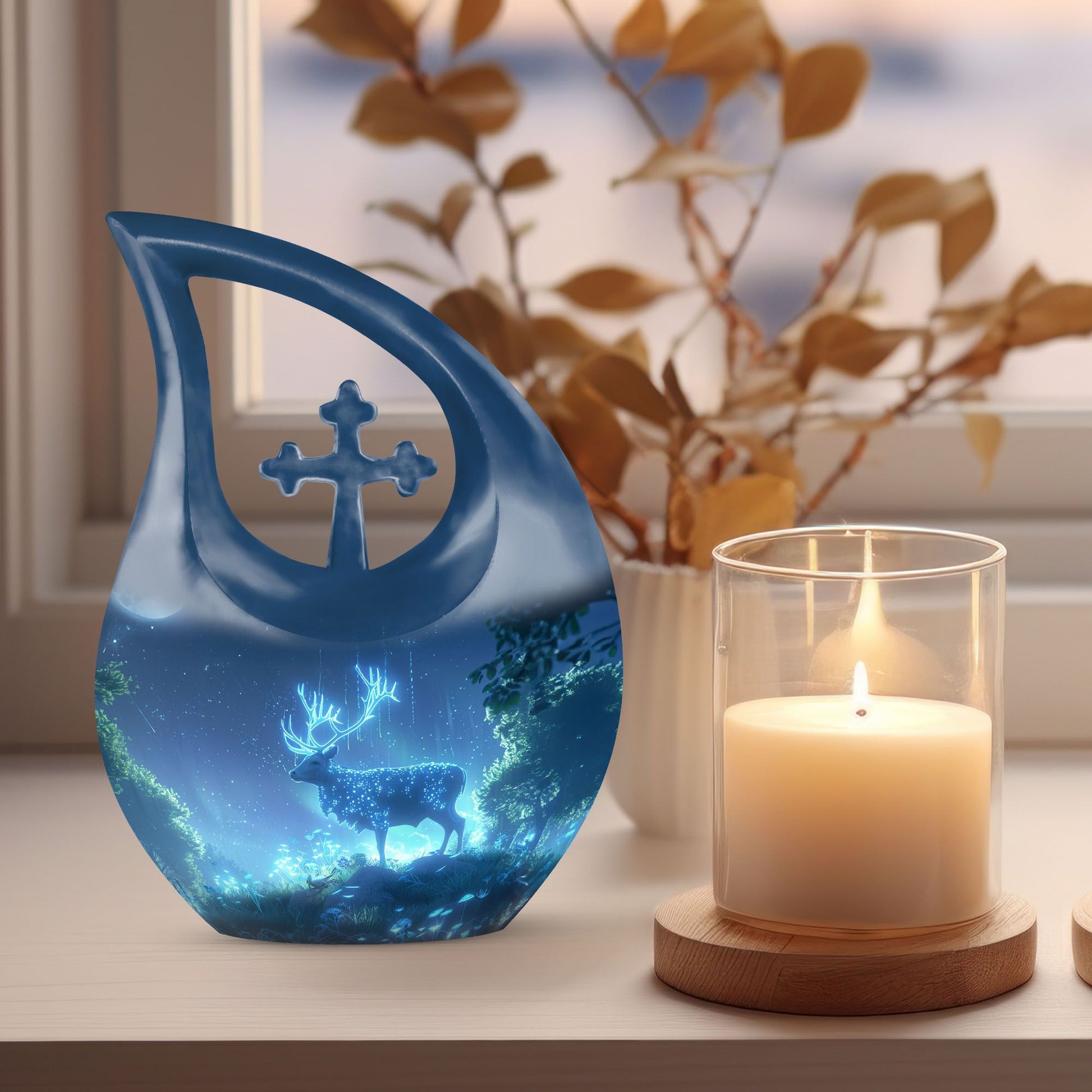  Deer Themed Cross Drop Memorial Urn