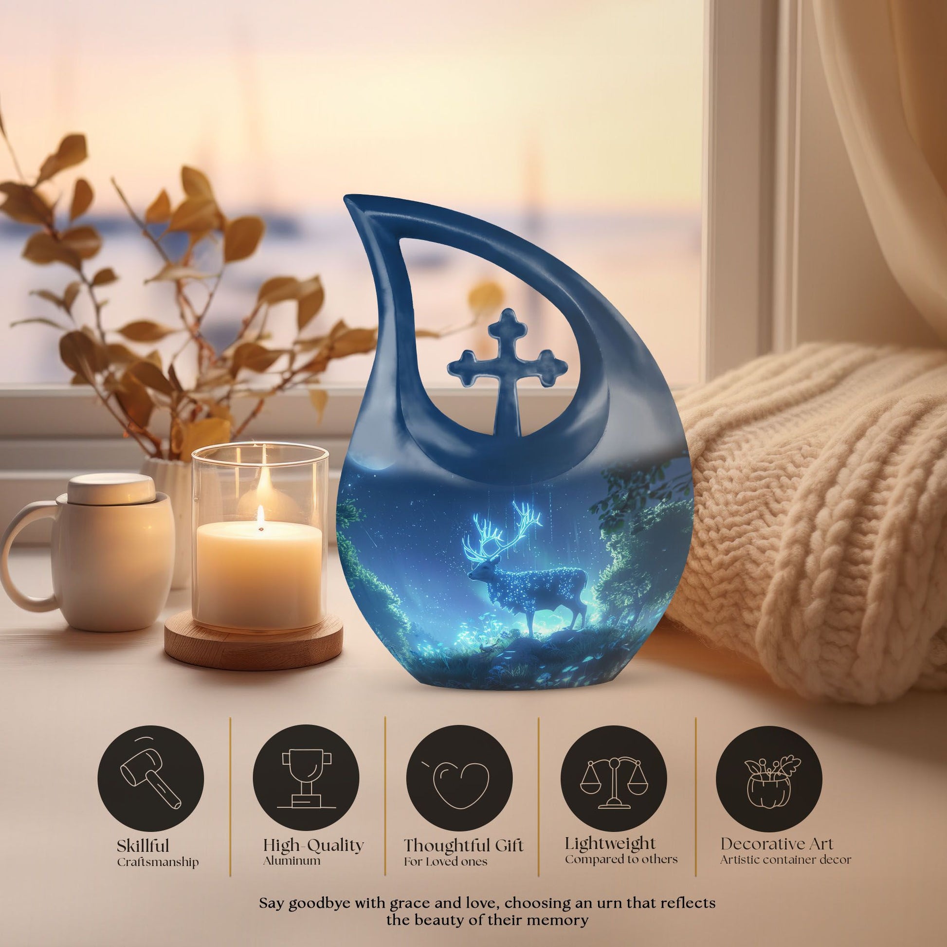  Deer Themed Cross Drop Memorial Urn