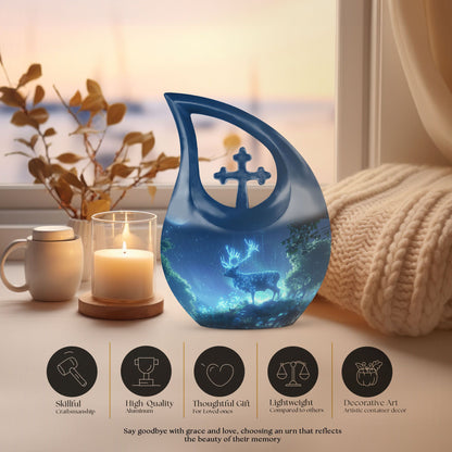  Deer Themed Cross Drop Memorial Urn