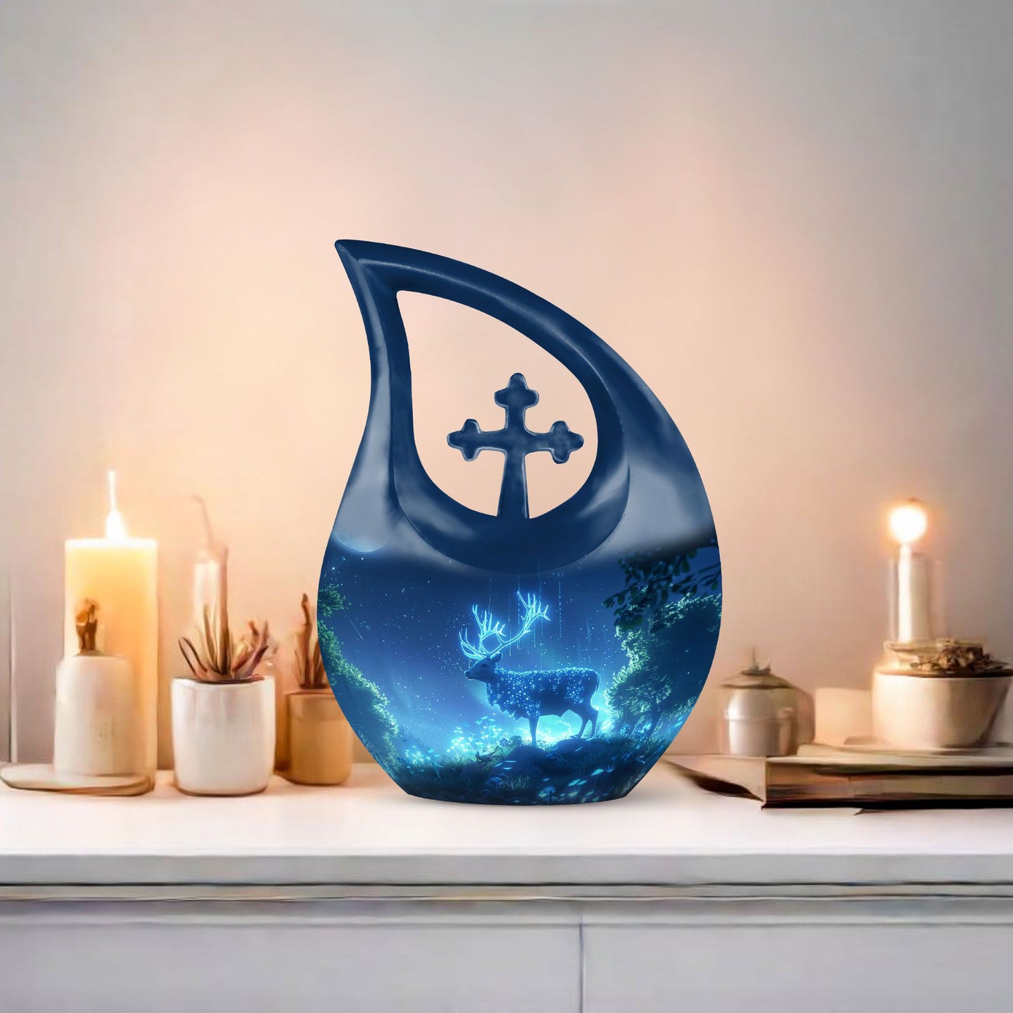  Deer Themed Cross Drop Memorial Urn