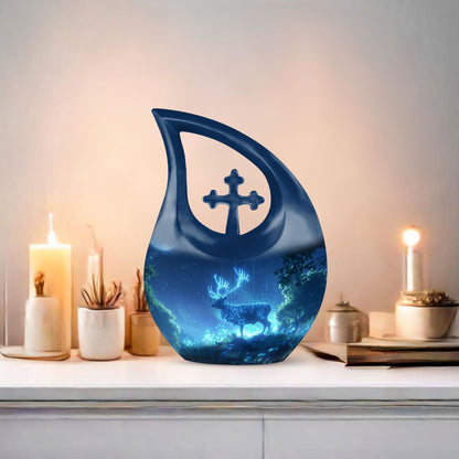  Deer Themed Cross Drop Memorial Urn