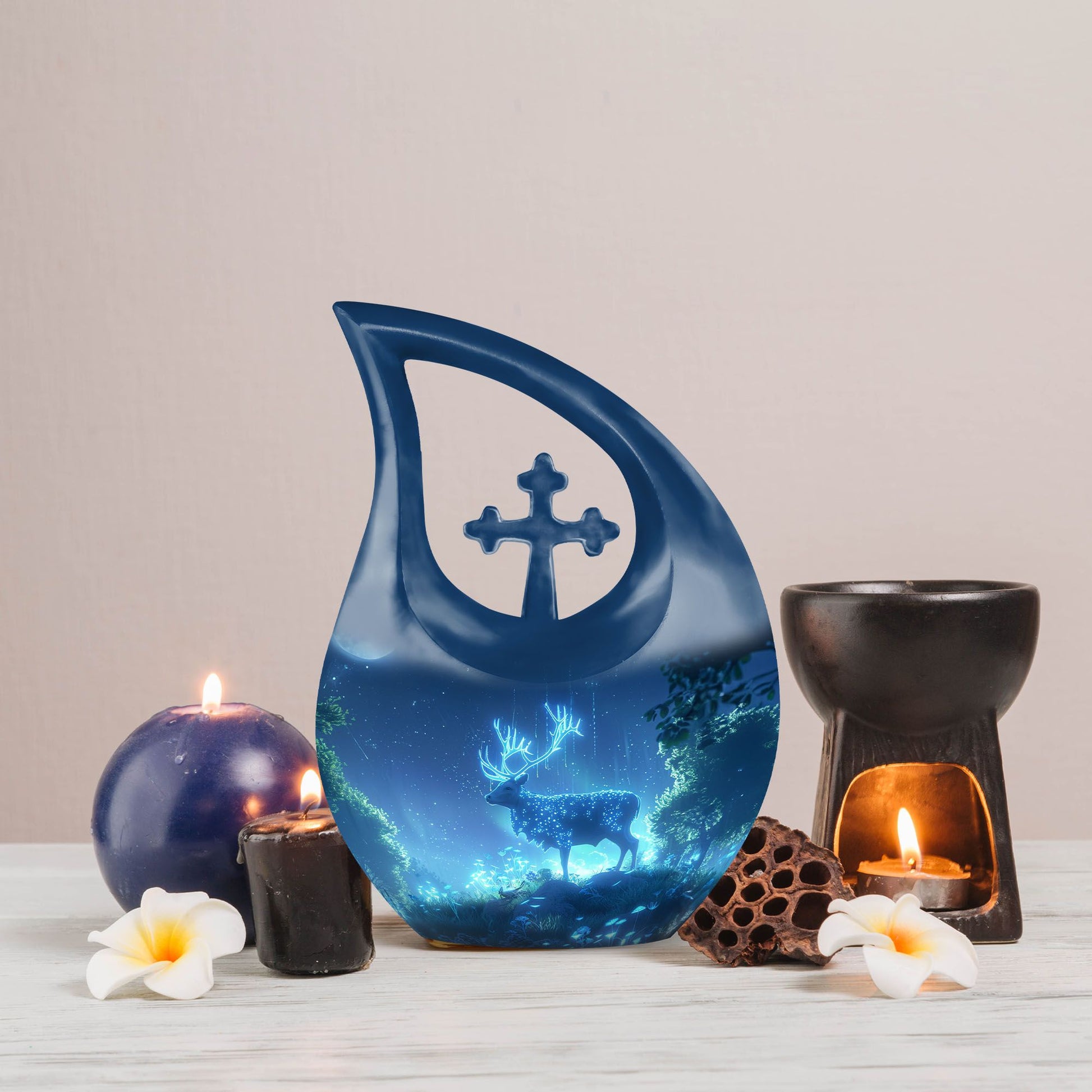  Deer Themed Cross Drop Memorial Urn