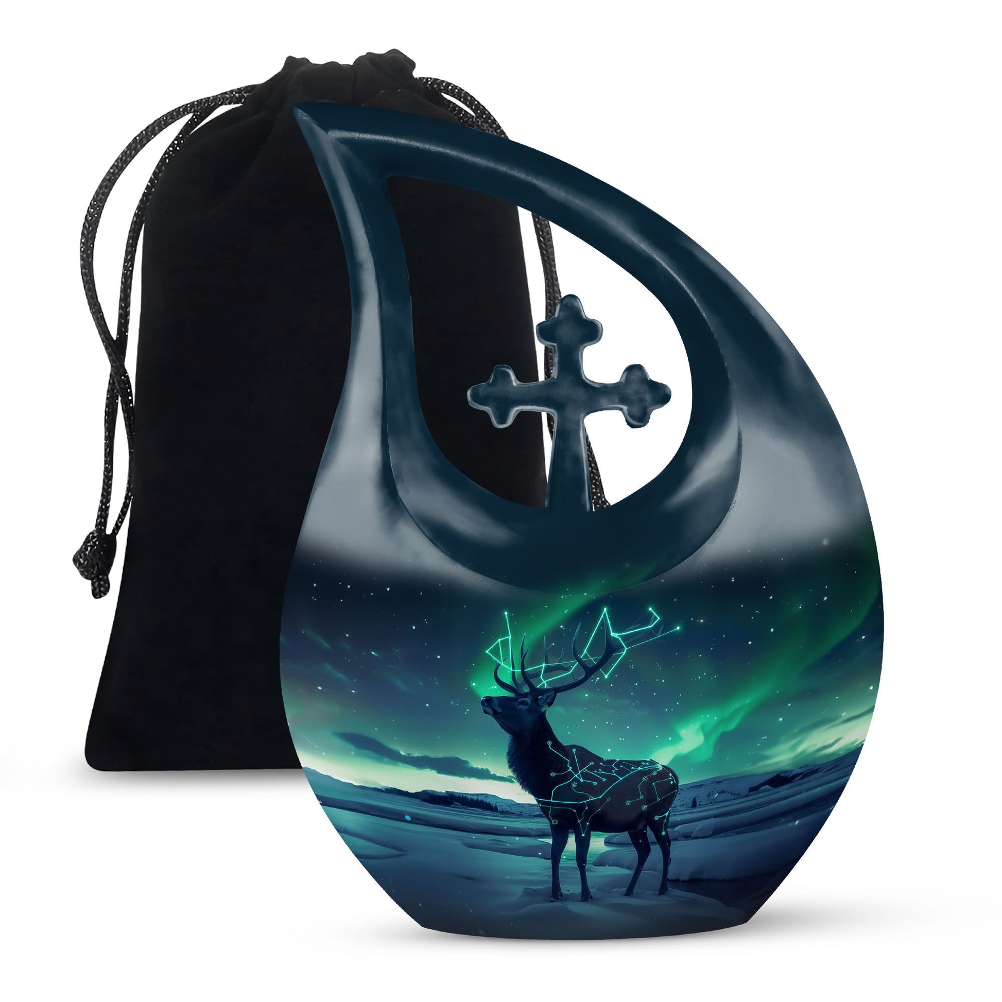 Affordable 10-inch Deer Urn with Cross Drop 