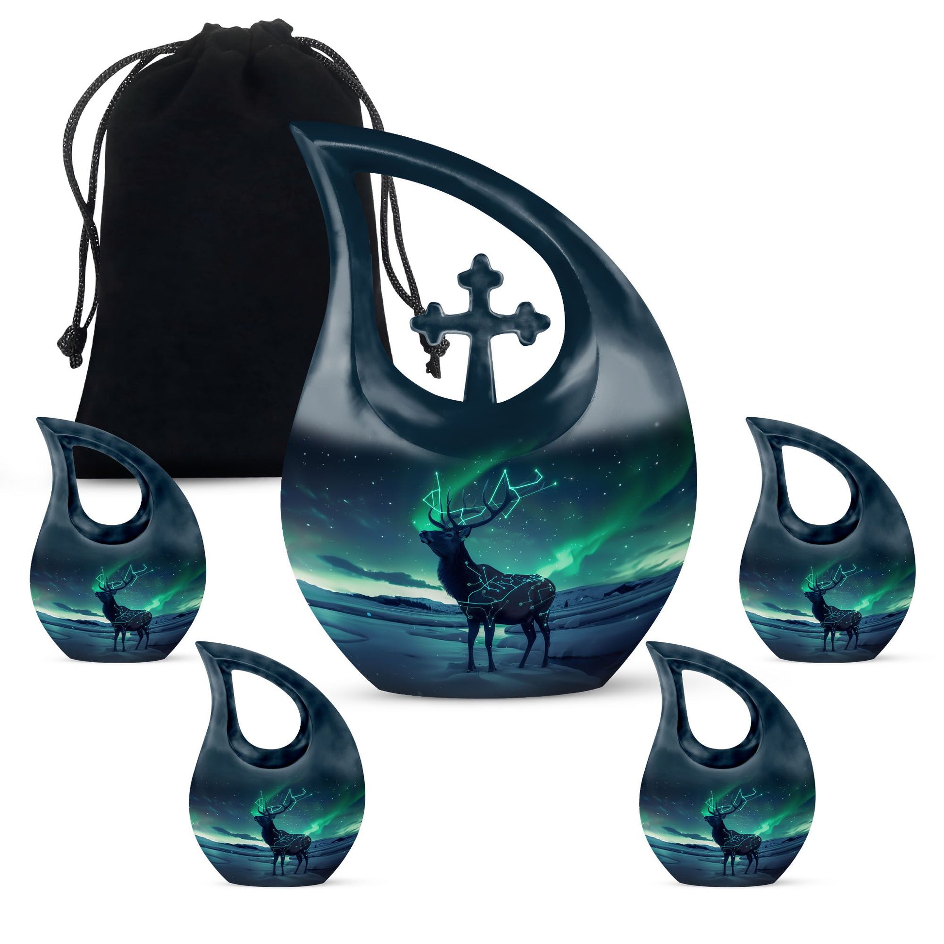 Affordable 10-inch Deer Urn with Cross Drop 