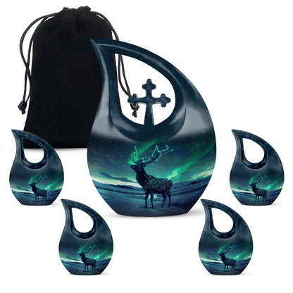 Affordable 10-inch Deer Urn with Cross Drop 